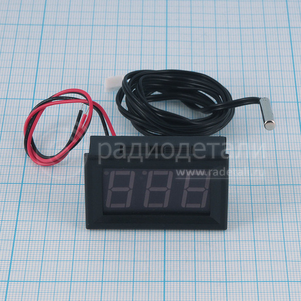 Цифровой термометр с выносным датчиком (L=1м) -50°..110°C, ±1°C Uпит.=12V 48x28x22мм
