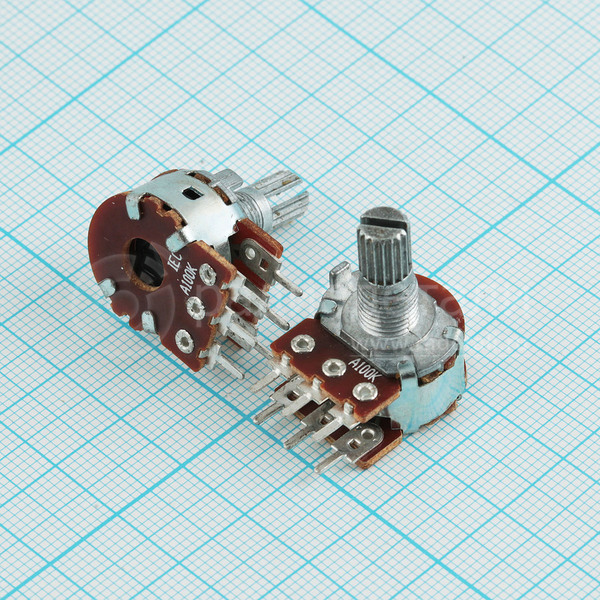 Резистор переменный 100/100 кОм сдвоенный 20% 0.125 Вт линейная A, вал 6/15 мм СП3-500еМ