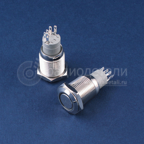 Кнопка ON-ON, JH16-C1, 250V/3А, подсветкой LED12V, антивандальная, 5 контактов, под отв. Ø16мм, IP65, 12.528