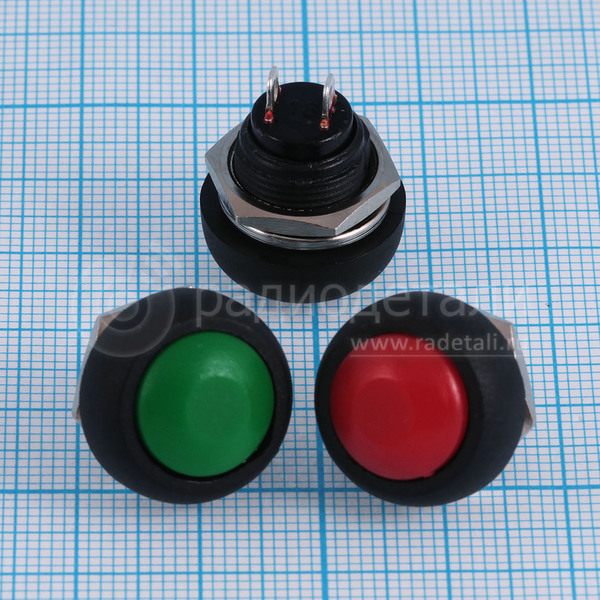 Кнопка OFF-(ON), PBS-33B, 250V/1А, без фиксации, 2 контакта, под отв. Ø12мм, 12.108