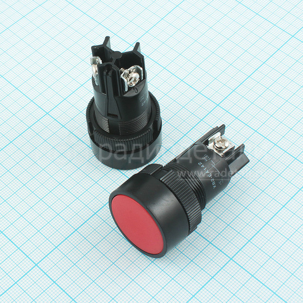 Кнопка ON-(OFF) СТОП, XB2-EA142, 230V/3A, без фиксации, 2 контакта, под отв.Ø22мм, 25445