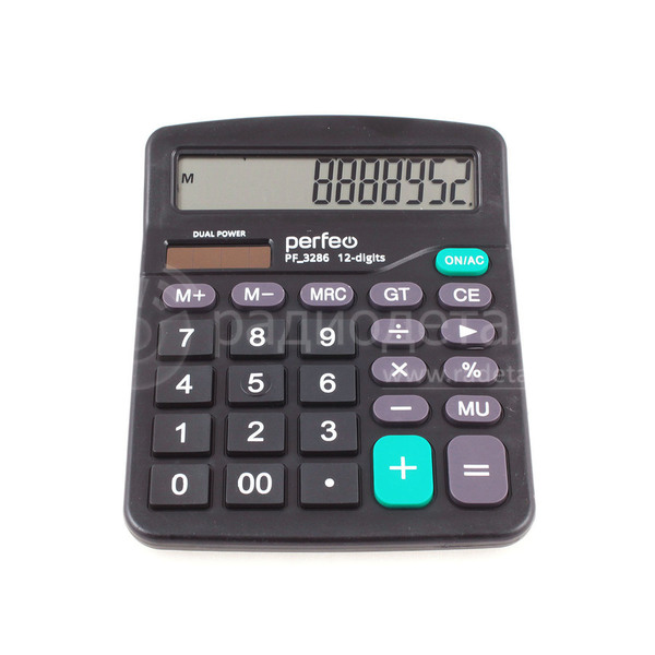 Калькулятор Perfeo 12 разрядов, питание-солнечная батарея + 1хAA(R06), 149х120х49мм