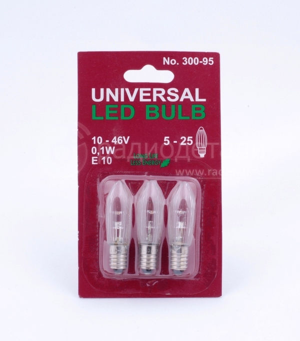 Лампочка E10 10-55V 0.1W для рождественских горок светодиодная блистер 3шт.