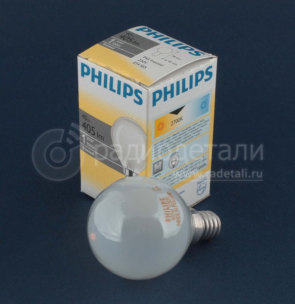 Лампа PHILIPS P45 FR 40W 230V E14 матовая капля
