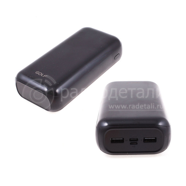 Внешний USB-аккумулятор 30000 mah, 2.1 А, выход 2хUSB гн., вход для зарядки microUSB гн.+USB Type C гн., Li-Ion, GOLF G55 (белый или черный)