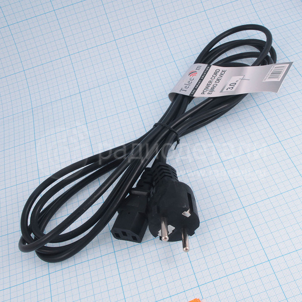 Шнур сетевой для компьютерной техники с кабелем 3х0.5мм², 3.0m 5-280B PREMIER