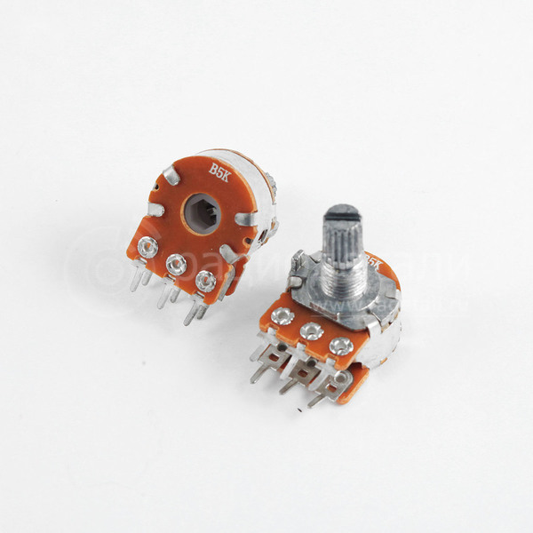 Резистор переменный 5.0/5.0 кОм сдвоенный 20% 0.125 Вт линейная B, вал 6/15 мм R16K1 B5K L15KC