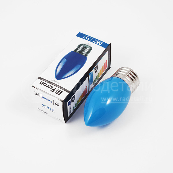 Светодиодная лампа свеча E27 220V 1W Синий LB-376 FERON