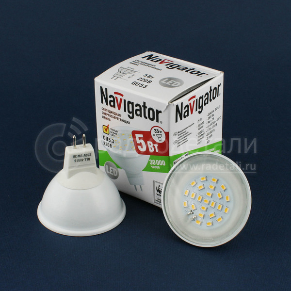 Светодиодная лампа GU5.3 220V 5W 3000K MR16 Navigator NLL- MR16-5-230-3K 94 263