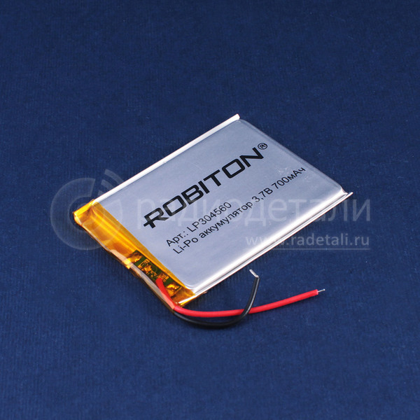 Аккумулятор LP304560 3.7V 700mAh (3х45х60мм) с защитой, с выводами, Robiton