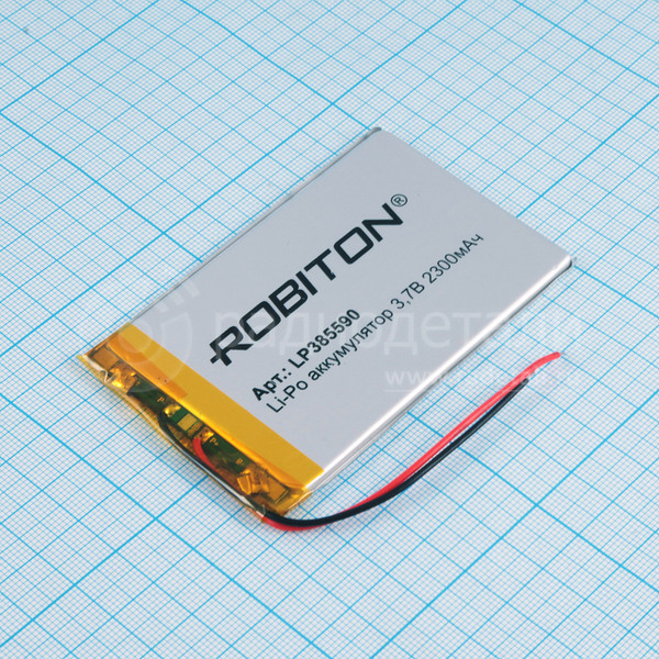 Аккумулятор LP385590 3.7V 2300mAh (3.8х55х90мм) с защитой, с выводами, Robiton