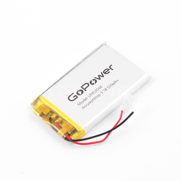 Аккумулятор LP403048 3.7V 560mAh (4х30х48мм) с защитой, с выводами, GoPower