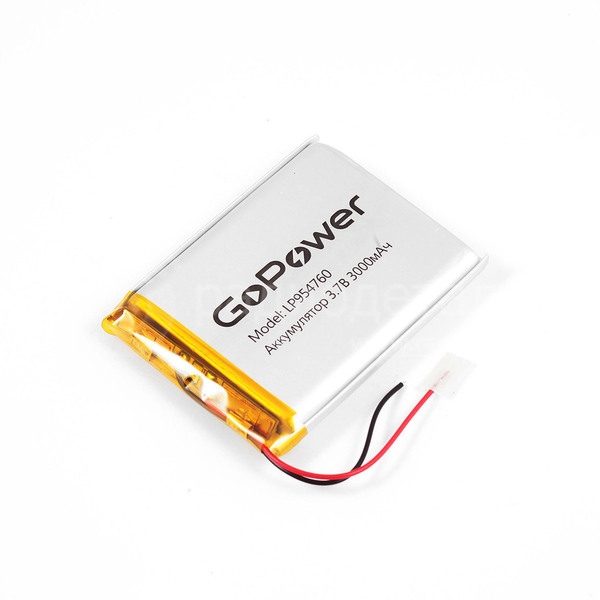 Аккумулятор LP954760 3.7V 3000mAh (9.5х47х60мм) с защитой, с выводами, GoPower